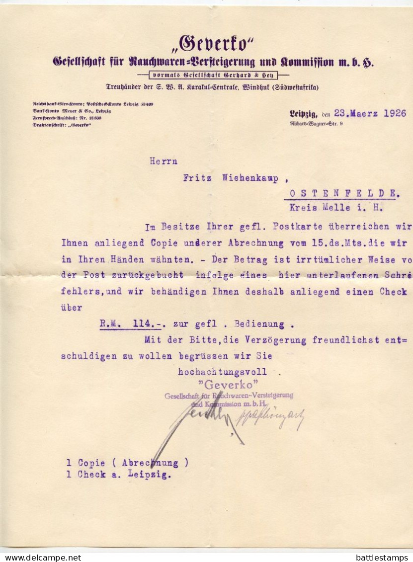 Germany 1926 Cover W/ Letter & Invoice; Leipzig - Geverko To Ostenfelde; 5pf. German Eagle, Pair - Brieven En Documenten