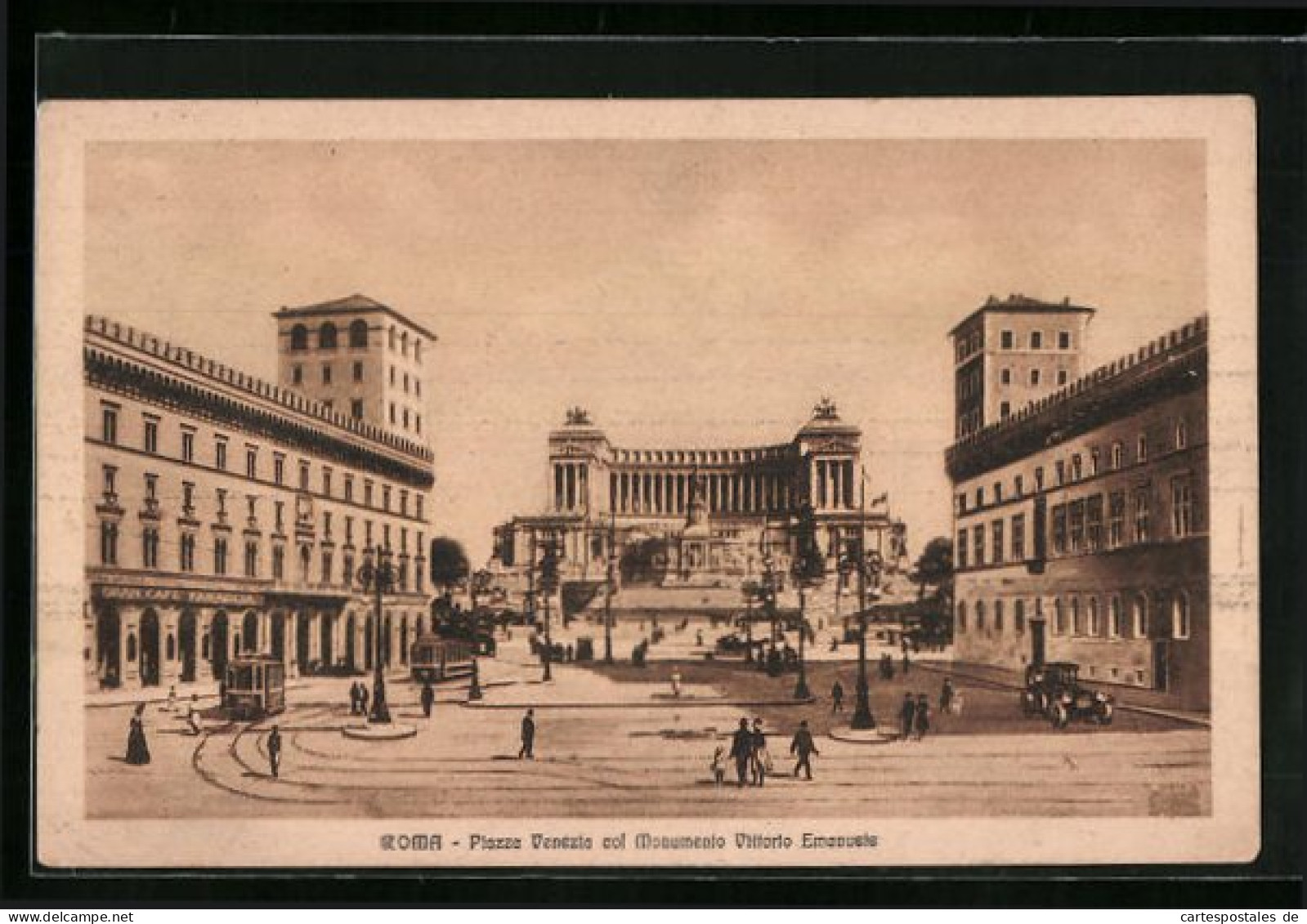 AK Roma, Piazza Venezia Col Monumento Vittorio Emanuele, Strassenbahn  - Tramways