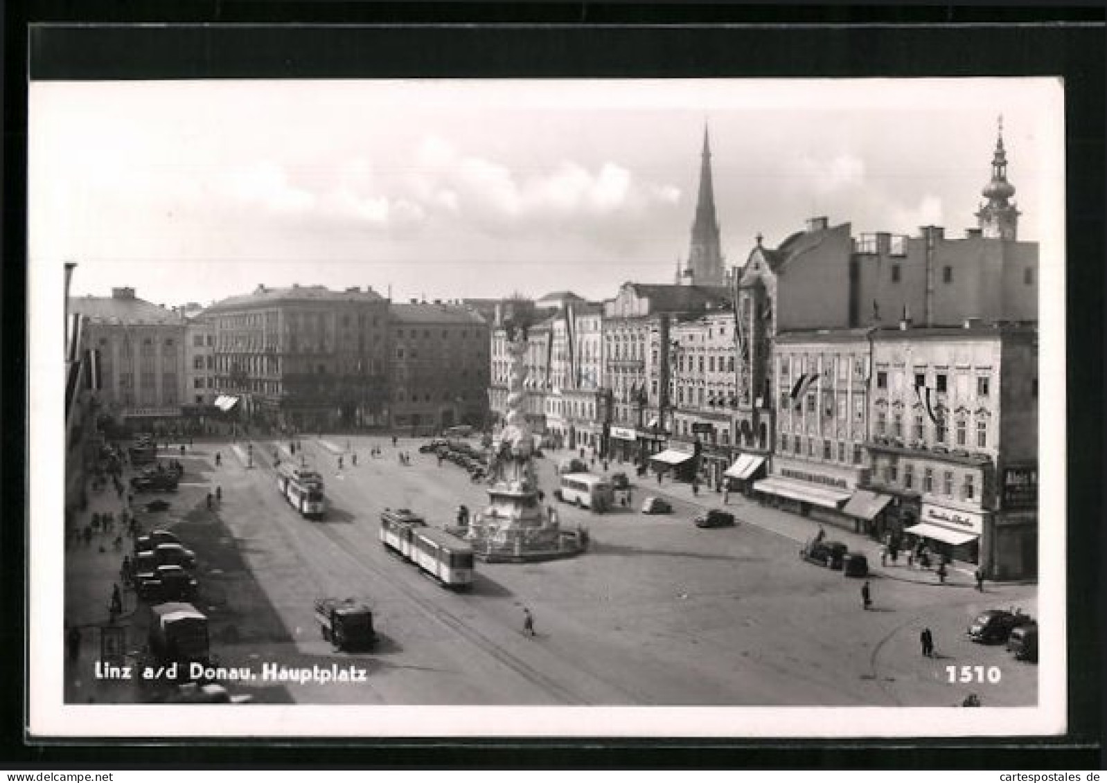 AK Linz A. D. D., Hauptplatz Mit Geschäfen Und Denkmal, Strassenbahn  - Tram