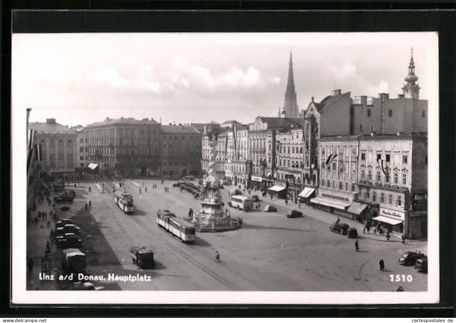 AK Linz A. D. D., Hauptplatz Mit Geschäfen Und Denkmal, Strassenbahn  - Tramways