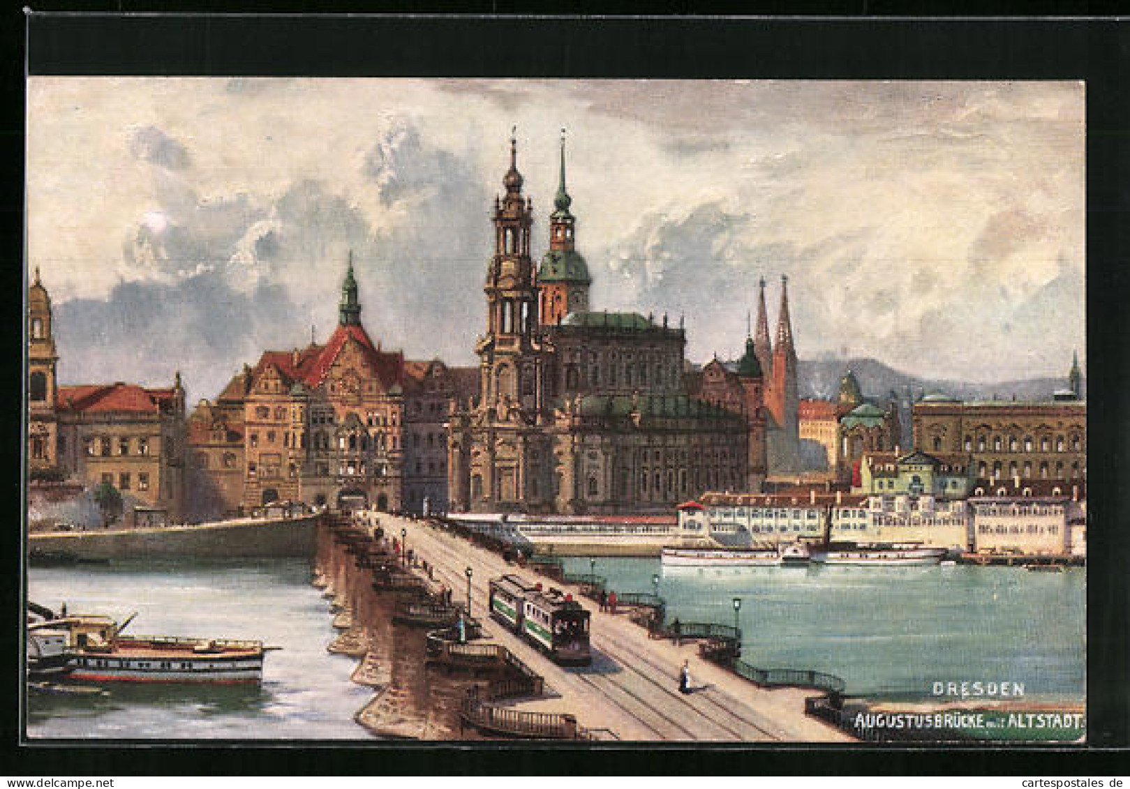 AK Dresden, Altstadt Und Augustusbrücke Mit Strassenbahn  - Tramways