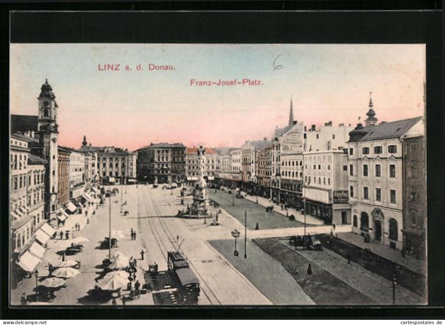 AK Linz A. D. Donau, Franz Josef-Platz Mit Geschäften Und Denkmal, Strassenbahn  - Tramways
