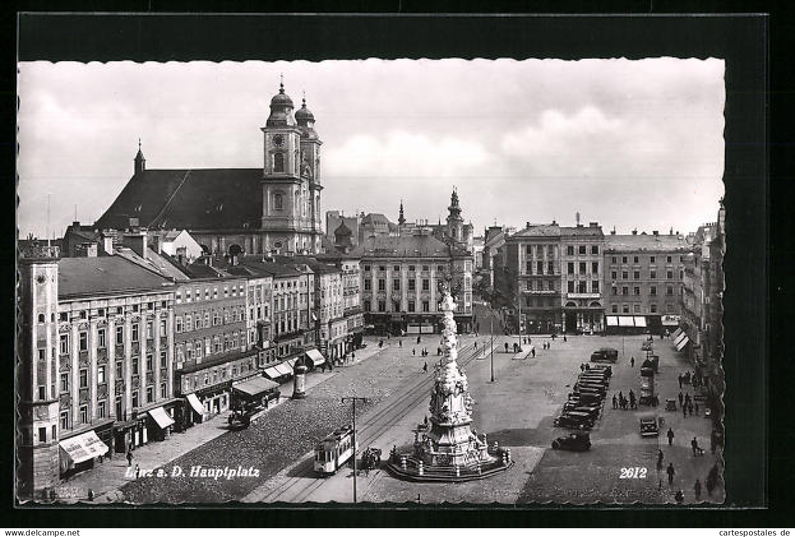 AK Linz A. D., Hauptplatz Mit Geschäften Und Denkmal, Strassenbahn  - Tramways