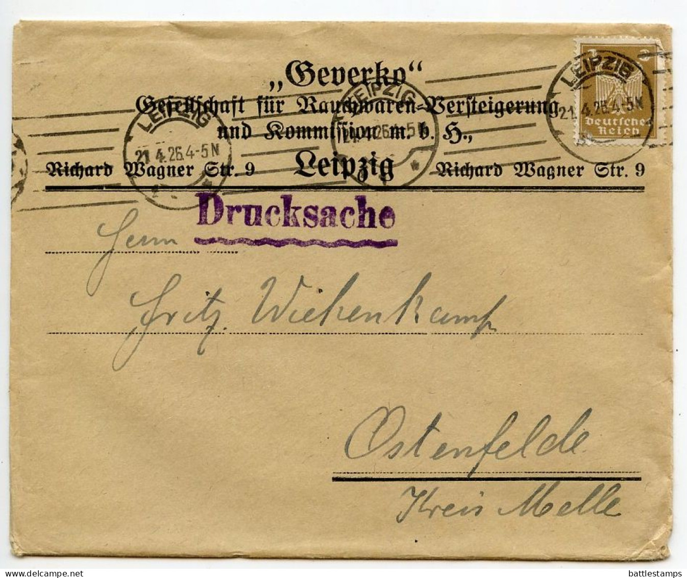 Germany 1926 Cover W/ Forms; Leipzig - Geverko To Ostenfelde; 3pf. German Eagle - Covers & Documents