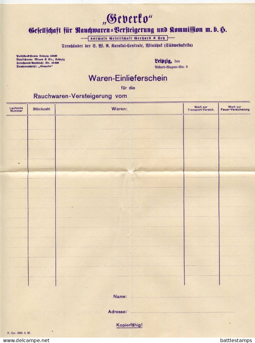 Germany 1926 Cover W/ Forms; Leipzig - Geverko To Ostenfelde; 3pf. German Eagle - Covers & Documents