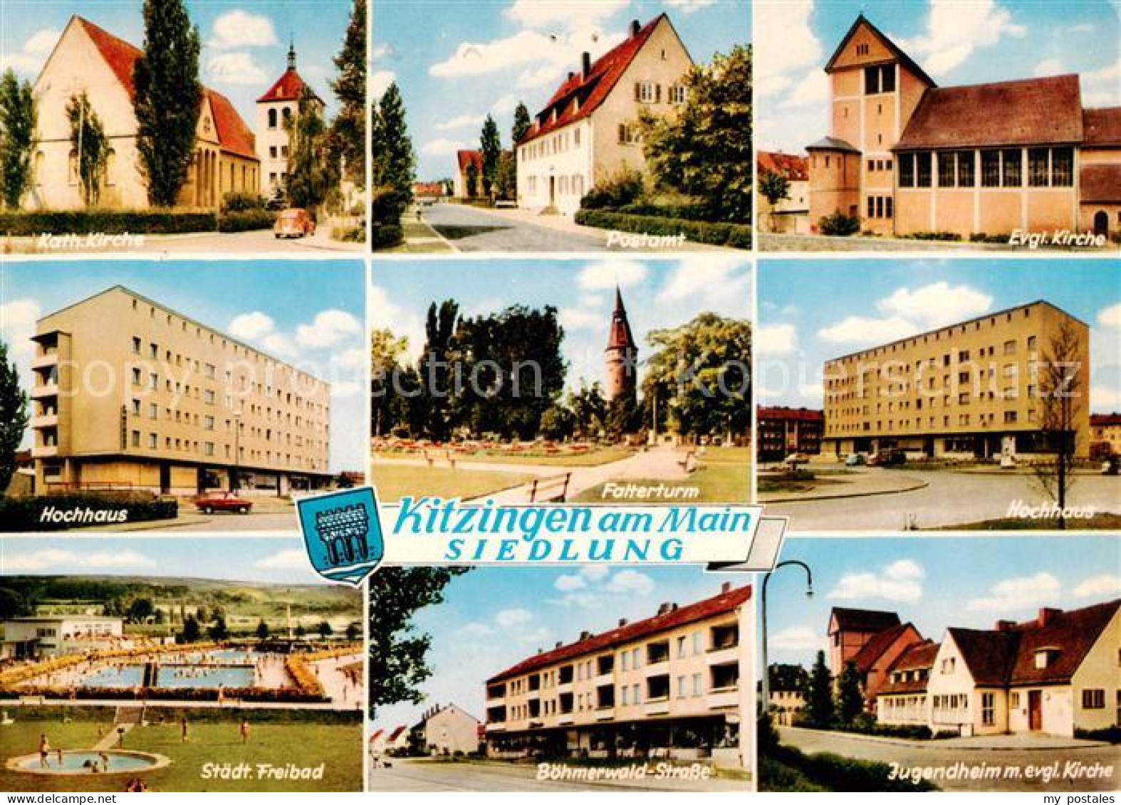 73862671 Kitzingen Main Siedlung Kath Kirche Postamt Ev Kirche Hochhaus Faltertu - Kitzingen