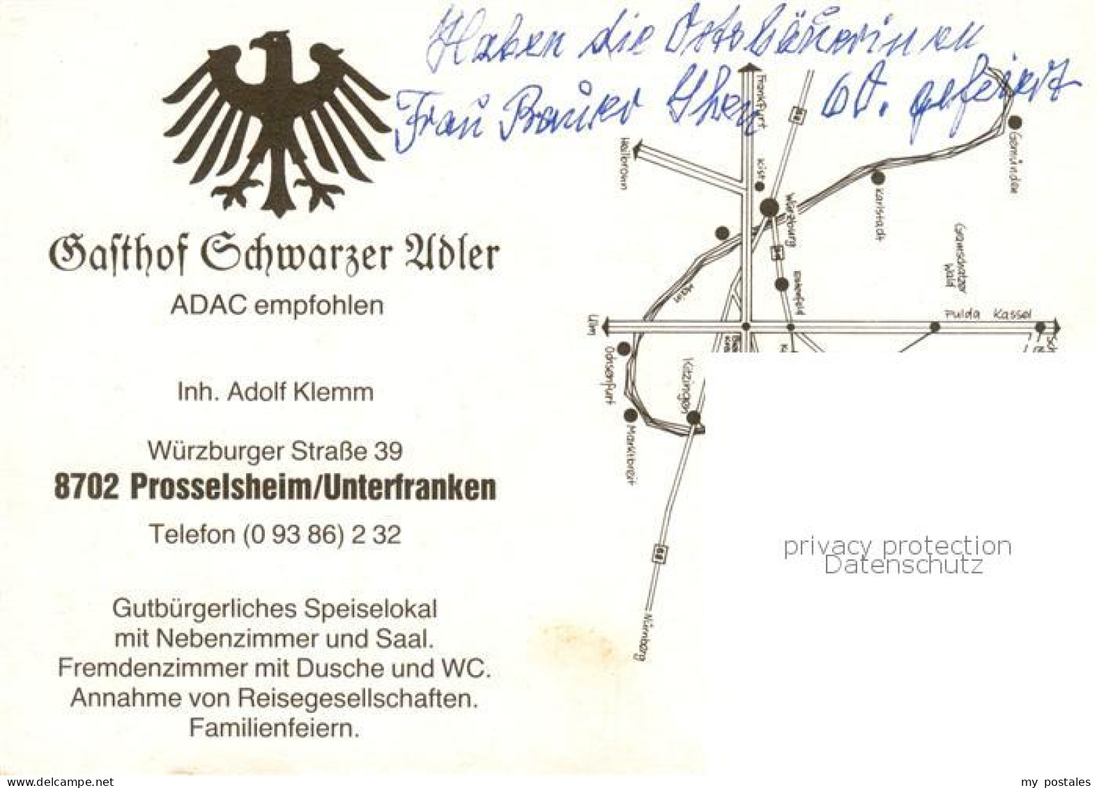 73862662 Prosselsheim Gasthof Schwarzer Adler Gaestezimmer Saal Prosselsheim - Autres & Non Classés