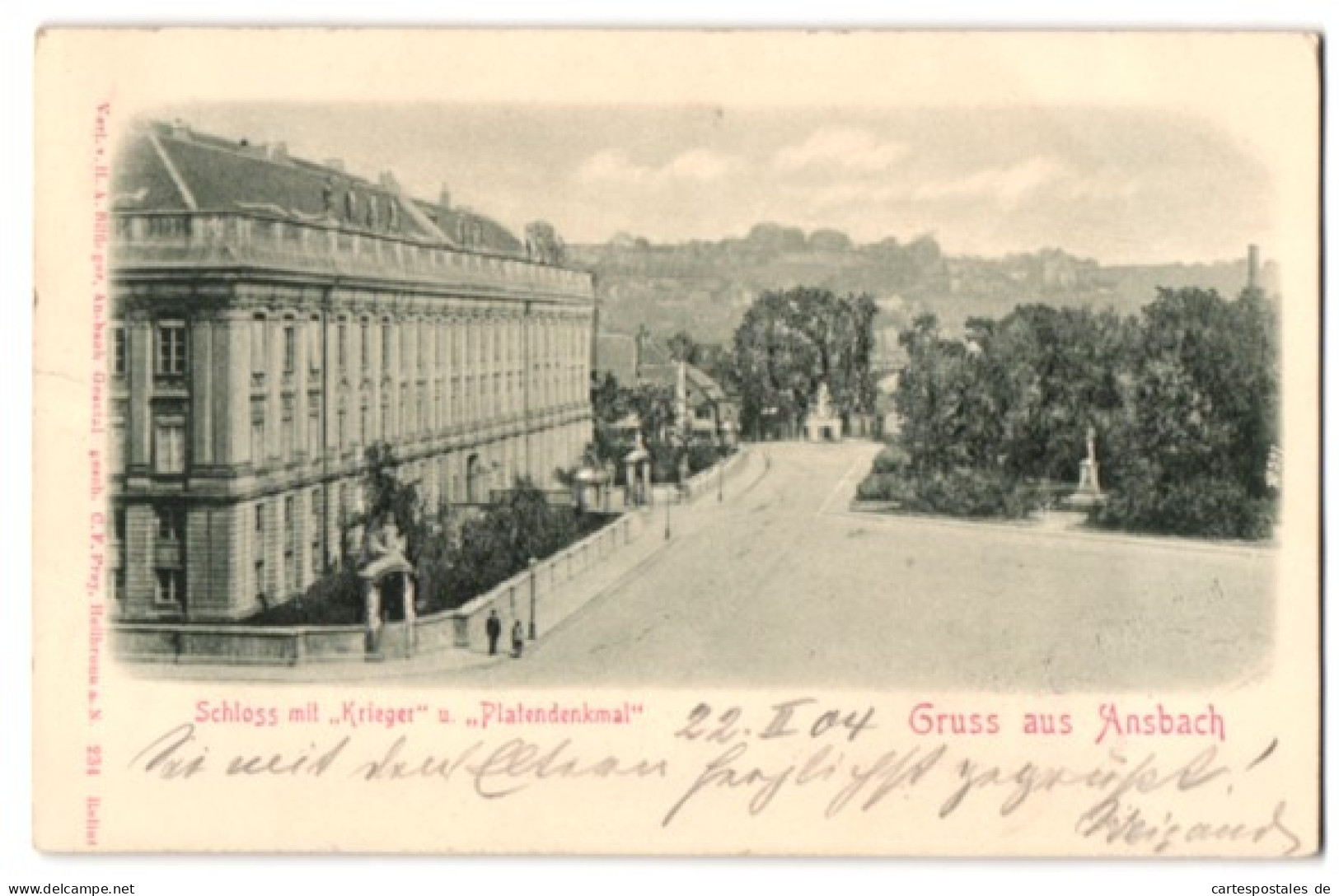 Relief-AK Ansbach, Schloss Mit Krieger Und Platendenkmal  - Andere & Zonder Classificatie