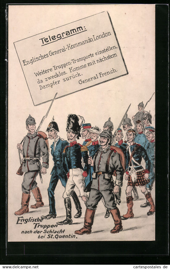 AK Englische Truppen Nach Der Schlacht Bei St. Quentin Als Deutsche Kriegsgefangene  - War 1914-18