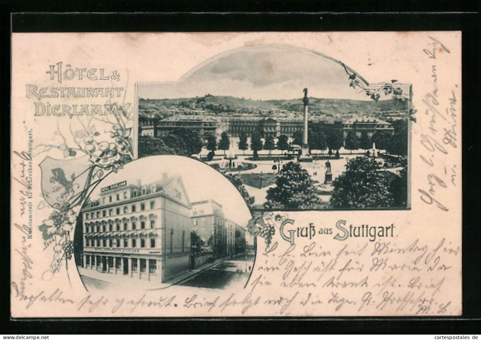 AK Stuttgart, Teilansicht, Hotel & Restaurant Dierlamm, Wappen  - Stuttgart