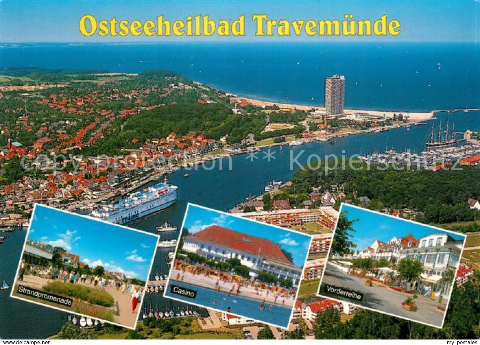 73754809 Travemuende Ostseebad Fliegeraufnahme Strandpromenade Casino Vorderreih - Luebeck