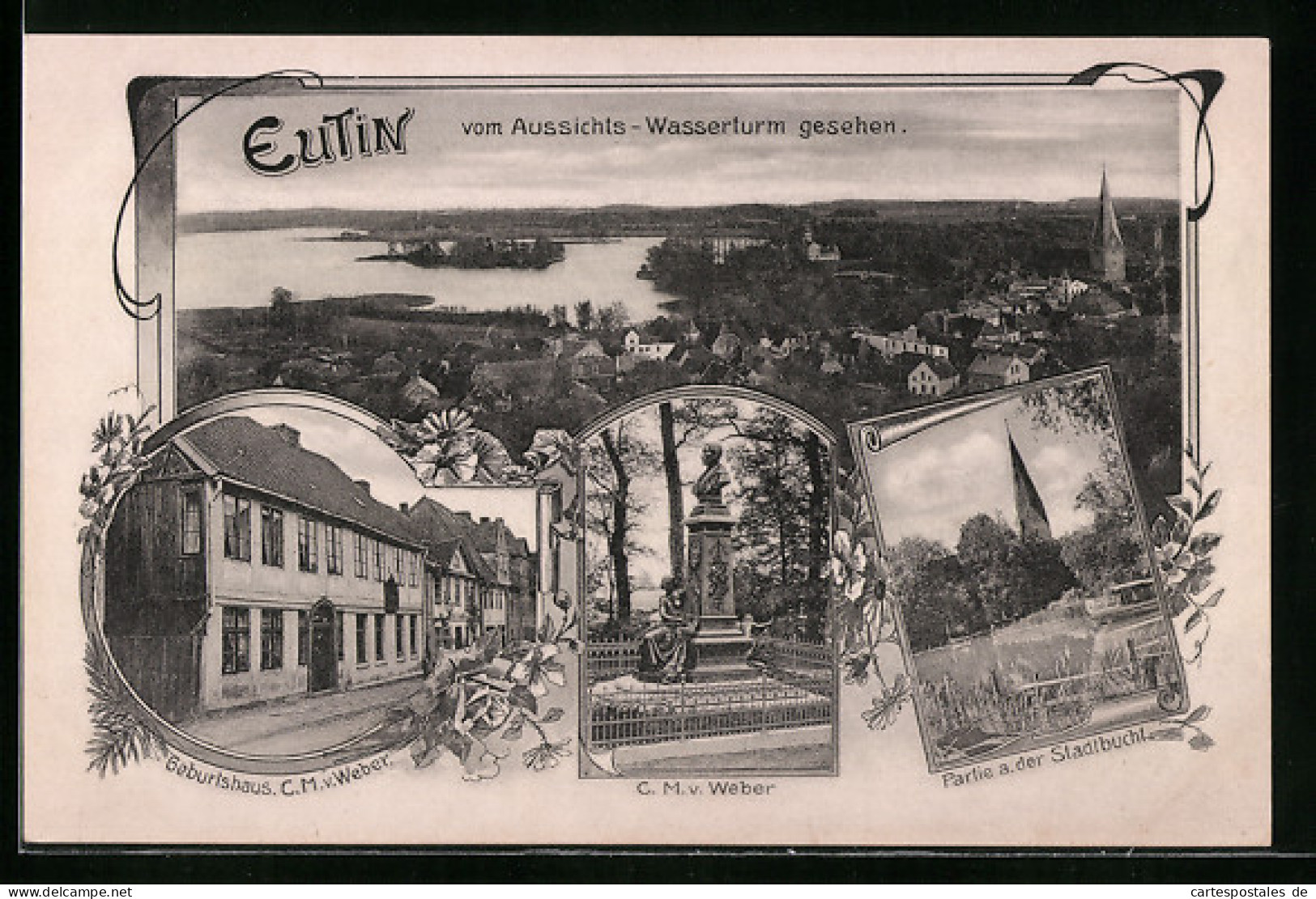 AK Eutin, Ortsansicht Vom Wasserturm Aus, Geburtshaus Und Denkmal C. M. Von Weber, Festpostkarte Sängerfest 1910  - Eutin