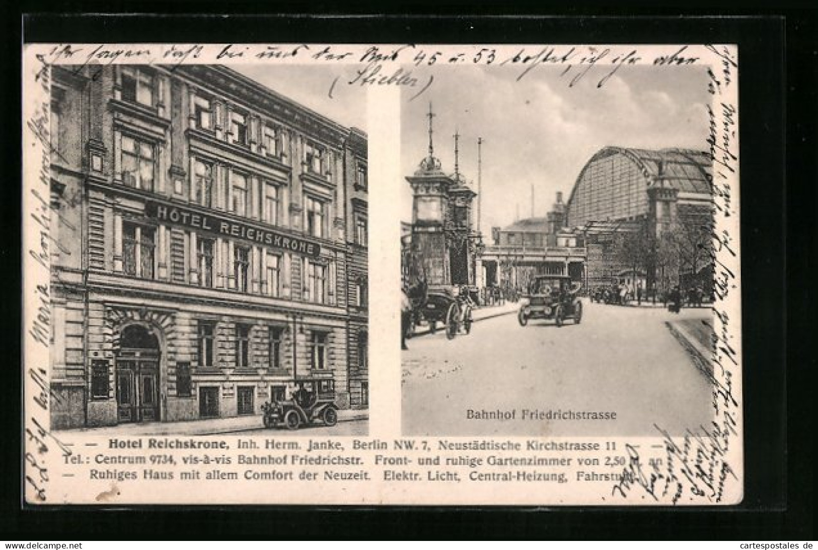 AK Berlin, Hotel Reichskrone, Neustädtische Kirchstrasse 11, Bahnhof Friedrichstrasse  - Mitte