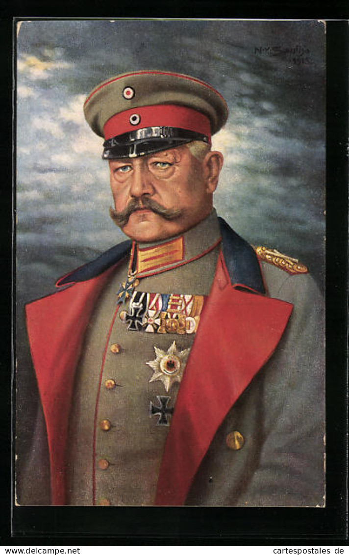 Künstler-AK Paul Von Hindenburg In Uniform Mit Schirmmütze  - Personaggi Storici