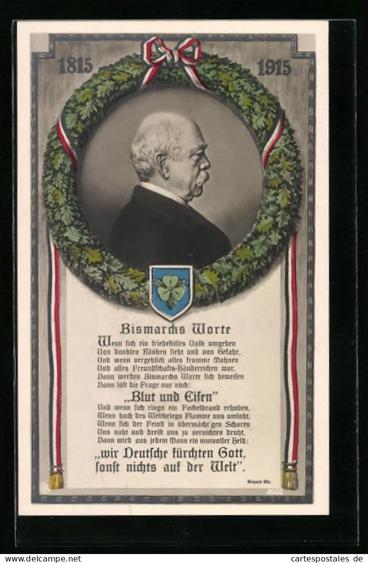 AK Otto Von Bismarck Im Profil In Einem Eichenkranz, Gedicht Von Richard Ott  - Personaggi Storici