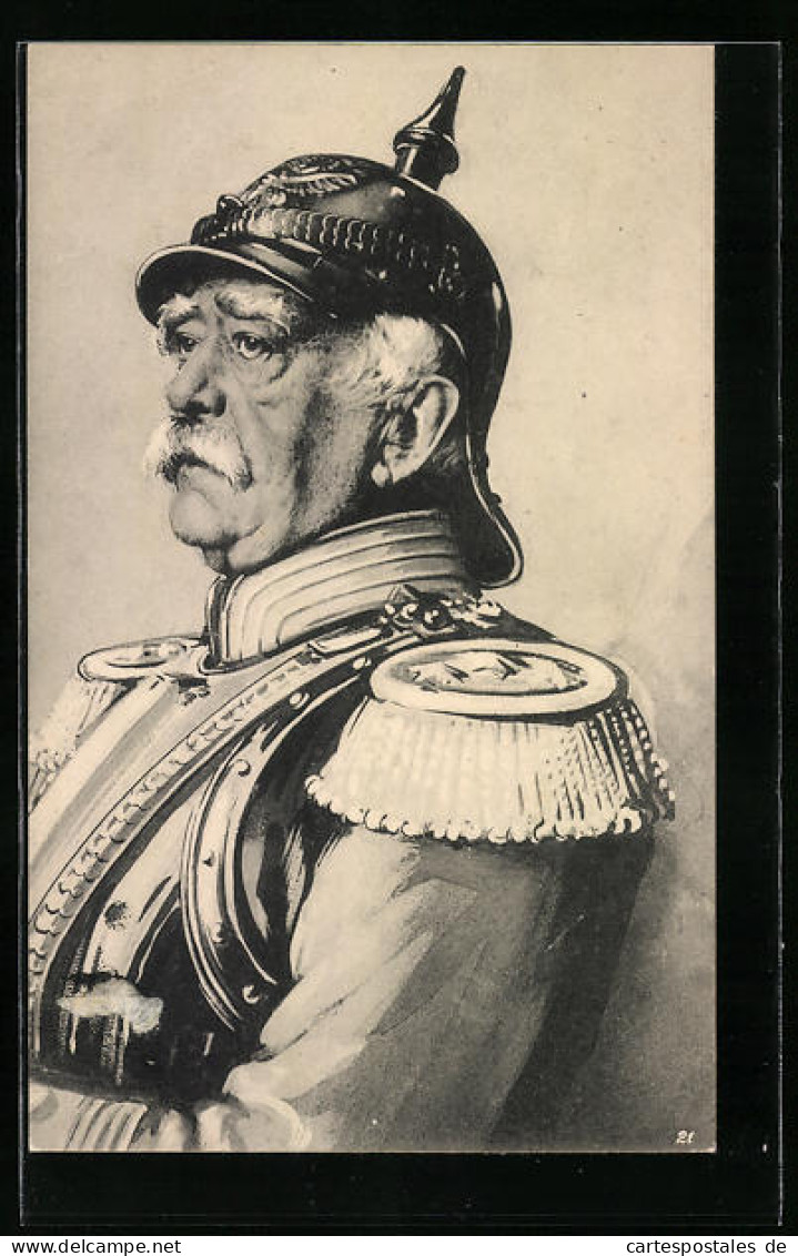 AK Bismarck Uniformiert Mit Pickelhaube Im Portrait  - Historische Persönlichkeiten