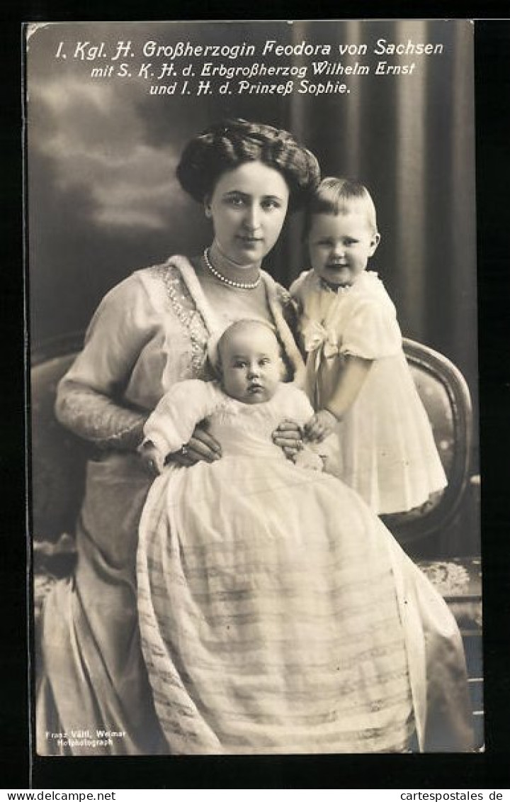 AK Grossherzogin Feodora Von Sachsen-Weimar-Eisenach Mit Wilhelm Ernst Und Sophie  - Royal Families