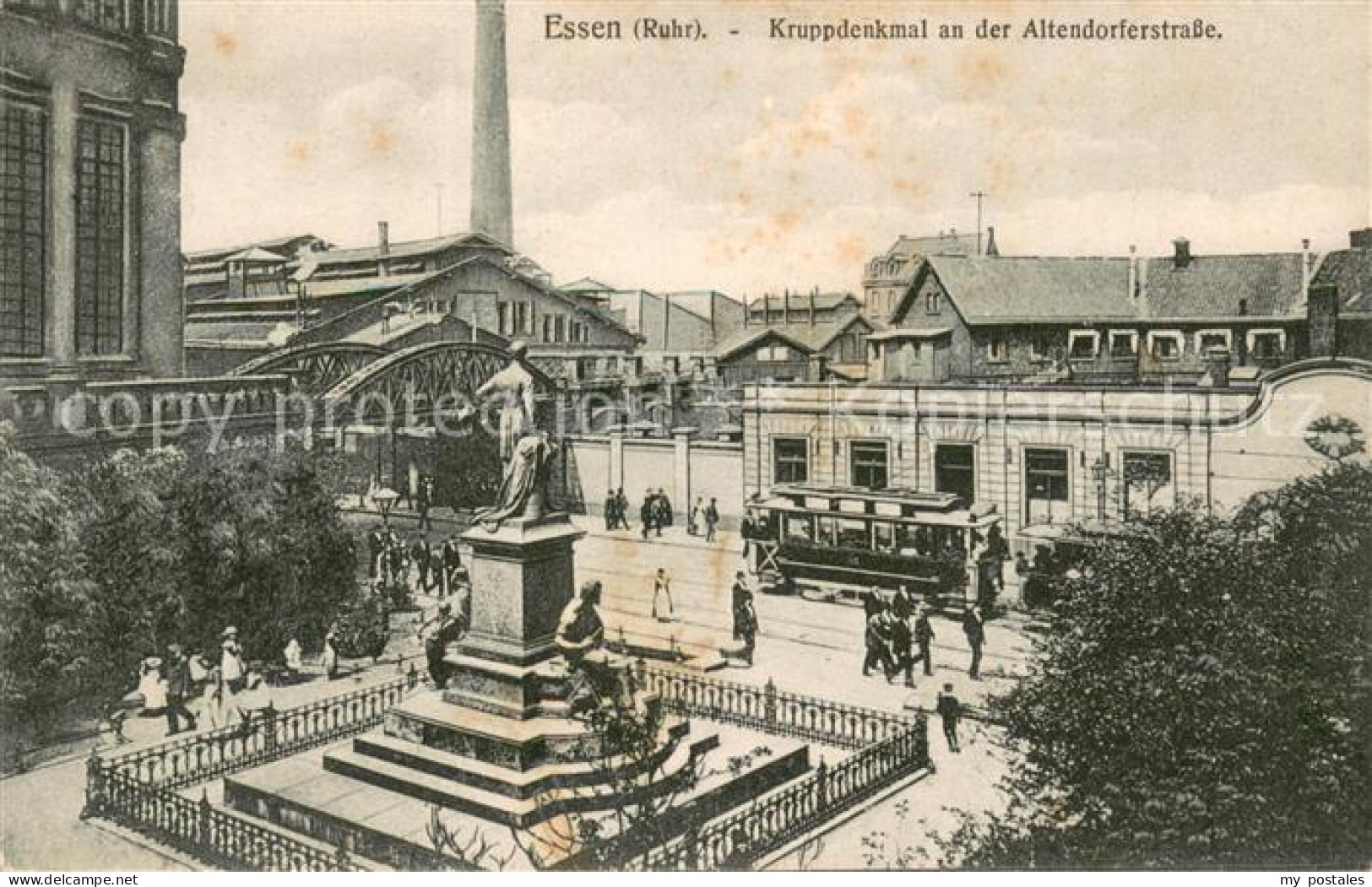 73754243 Essen  Ruhr Kruppdenkmal A. D. Altendorferstrasse Strassenbahn  - Essen