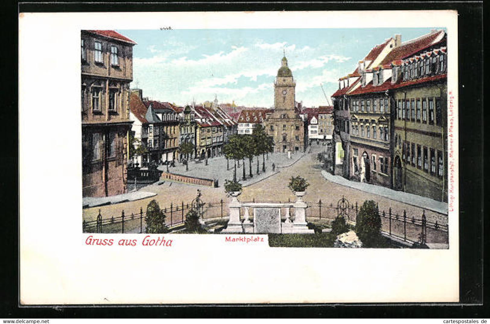 Lithographie Gotha, Marktplatz Mit Rathaus  - Gotha