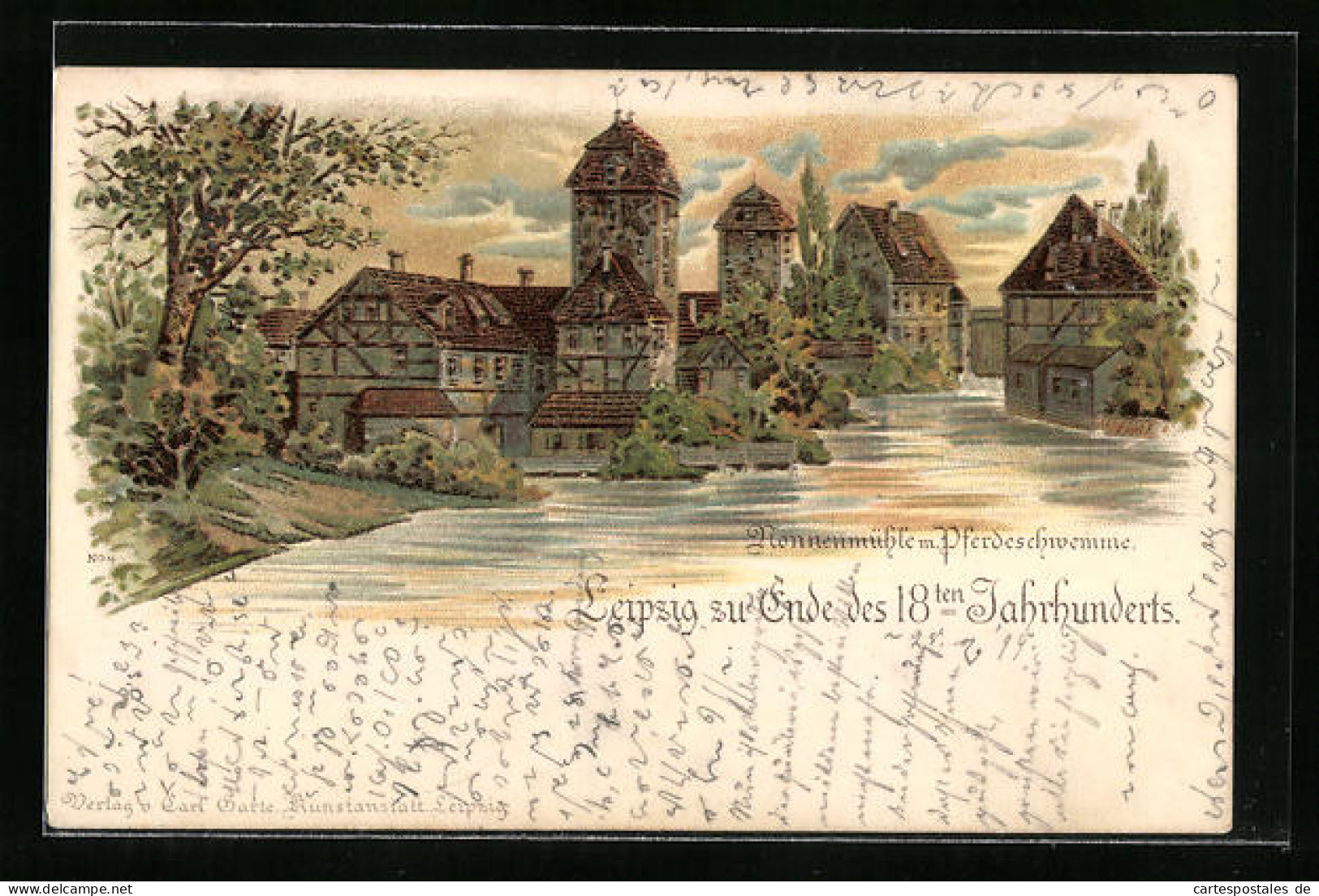 Lithographie Leipzig, Brunnenmühle M. Pferdeschwemme Ende Des 18. Jahrhunderts  - Leipzig