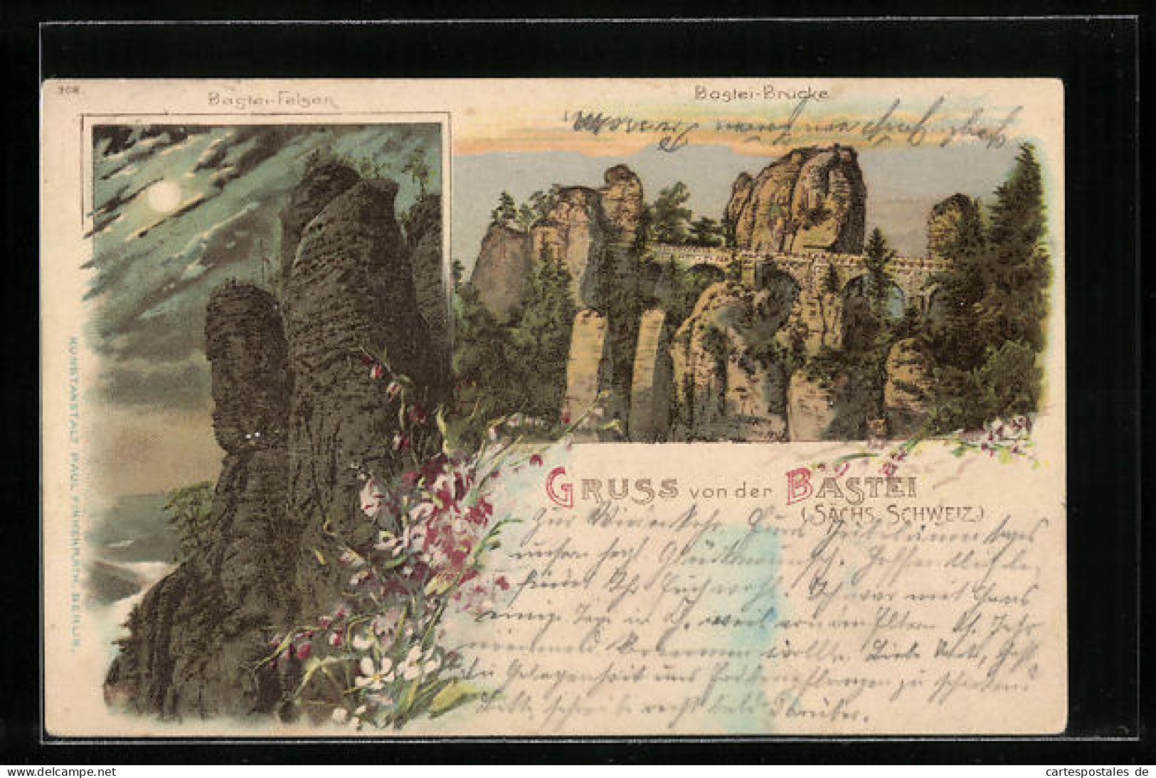 Lithographie Bastei, Bastei-Felsen U. -brücke  - Bastei (sächs. Schweiz)