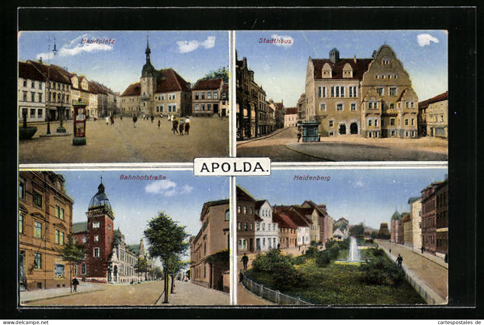 AK Apolda, Marktplatz Mit Litfasssäule, Stadthaus, Bahnhofstrasse, Heidenberg  - Apolda