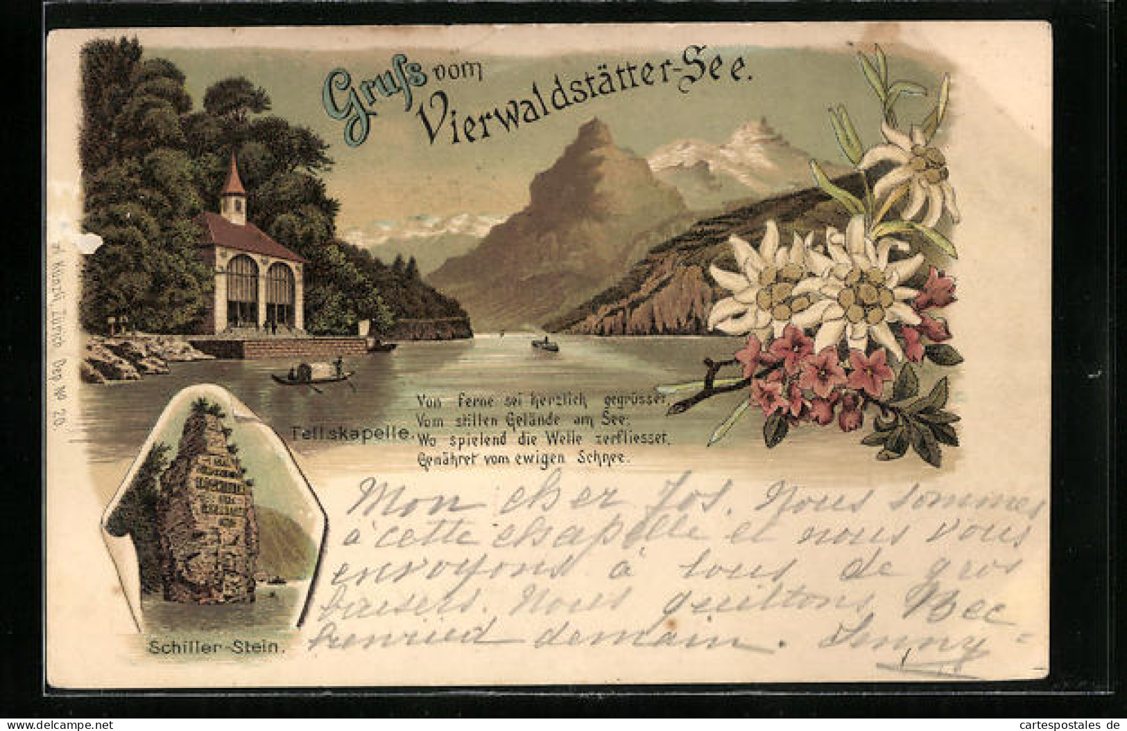 Lithographie Vierwaldstätter See, Tellskapelle Und Schillerstein  - Sonstige & Ohne Zuordnung