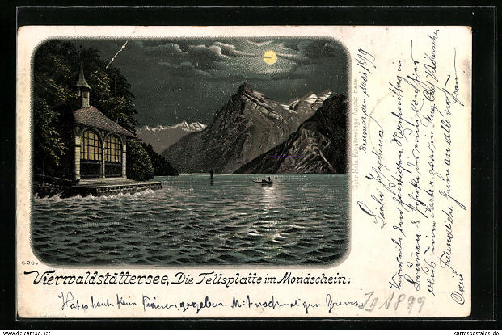 Mondschein-Lithographie Vierwaldstättersee, Tellskapelle  - Sonstige & Ohne Zuordnung