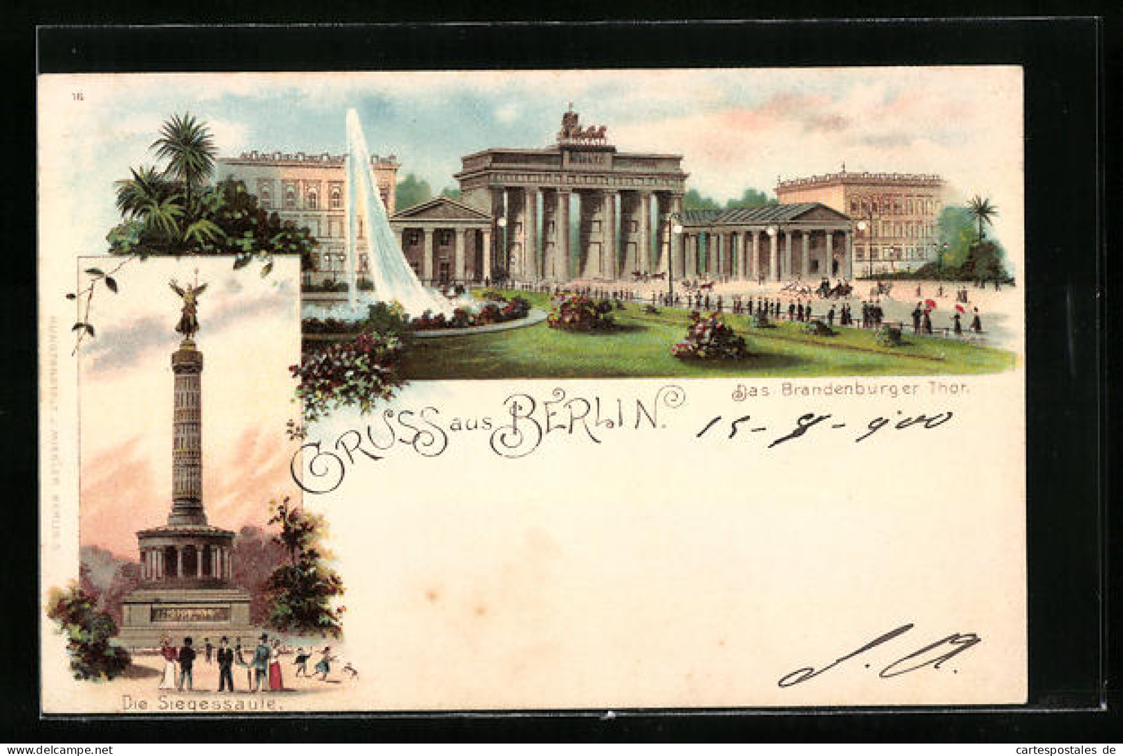 Lithographie Berlin, Brandenburger Tor Und Siegessäule  - Sonstige & Ohne Zuordnung
