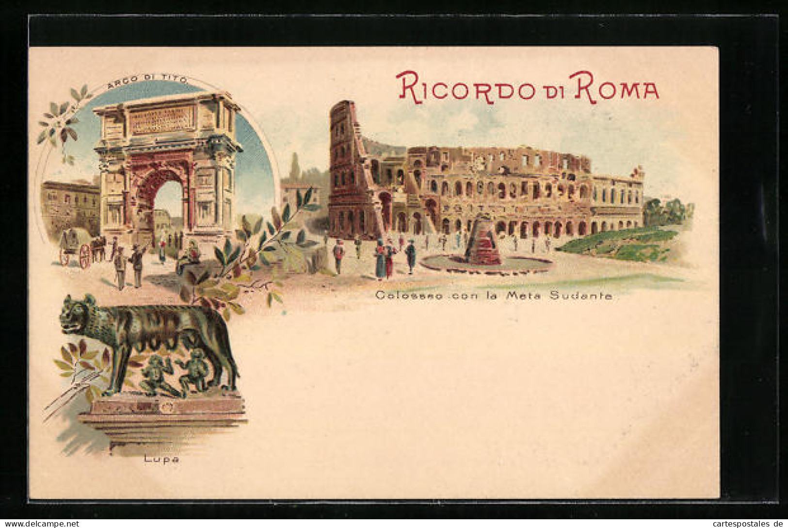 Künstler-AK Roma, Colosseo Con La Meta Sudante, Arco Di Tito, Lupa  - Other & Unclassified