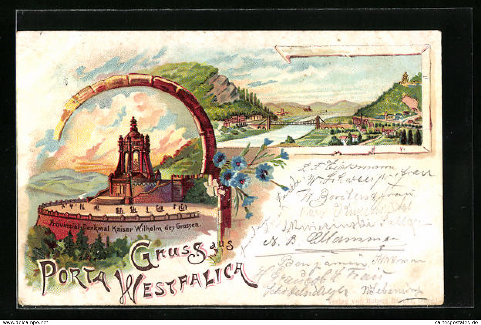 Lithographie Porta Westfalica, Provinzialdenkmal, Brücke  - Sonstige & Ohne Zuordnung