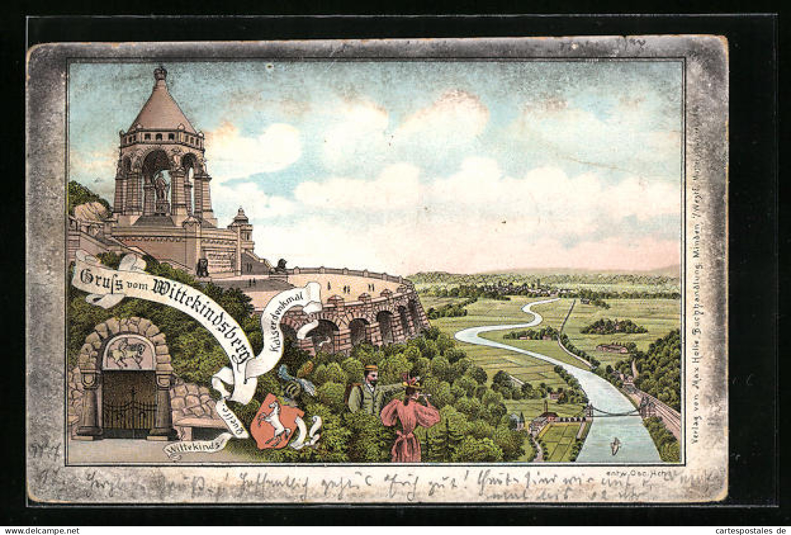 Lithographie Wittekindsberg, Kaiserdenkmal Mit Blick Ins Land  - Sonstige & Ohne Zuordnung