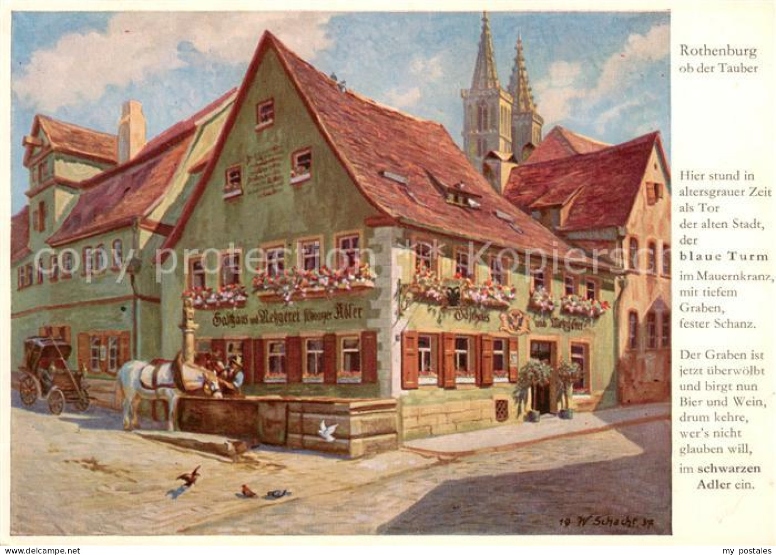 73645692 Rothenburg Tauber Gasthaus Metzgerei Schwarzer Adler Pferd Brunnen Kuen - Rothenburg O. D. Tauber