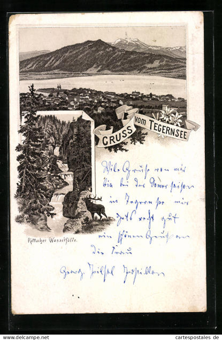 Vorläufer-Lithographie Tegernsee, Rottacher Wasserfälle, 1895  - Tegernsee