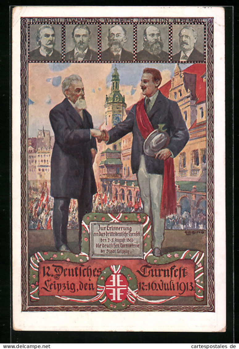 Künstler-AK Leipzig, XII. Deutsches Turnfest 12.-16. Juli 1913, Festlichkeiten Vor Dem Rathaus  - Autres & Non Classés