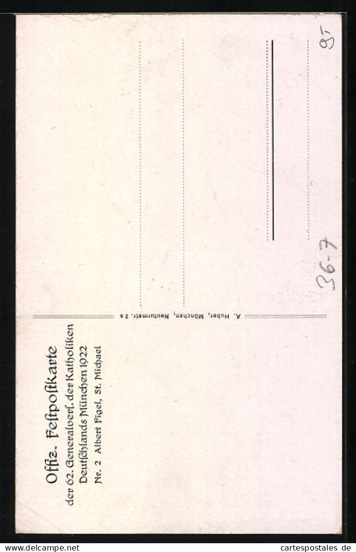 Künstler-AK München, 62. Generalversammlung Der Katholiken Deutschlands 1922, Engel In Rüstung Mit Wappenschild  - Autres & Non Classés