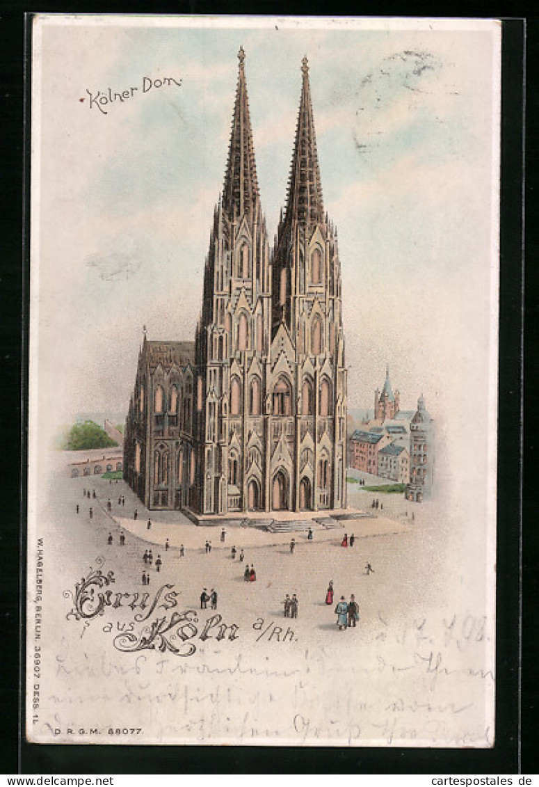 Lithographie Köln Am Rhein, Passanten Auf Dem Vorplatz Zum Dom, Halt Gegen Das Licht  - Andere & Zonder Classificatie