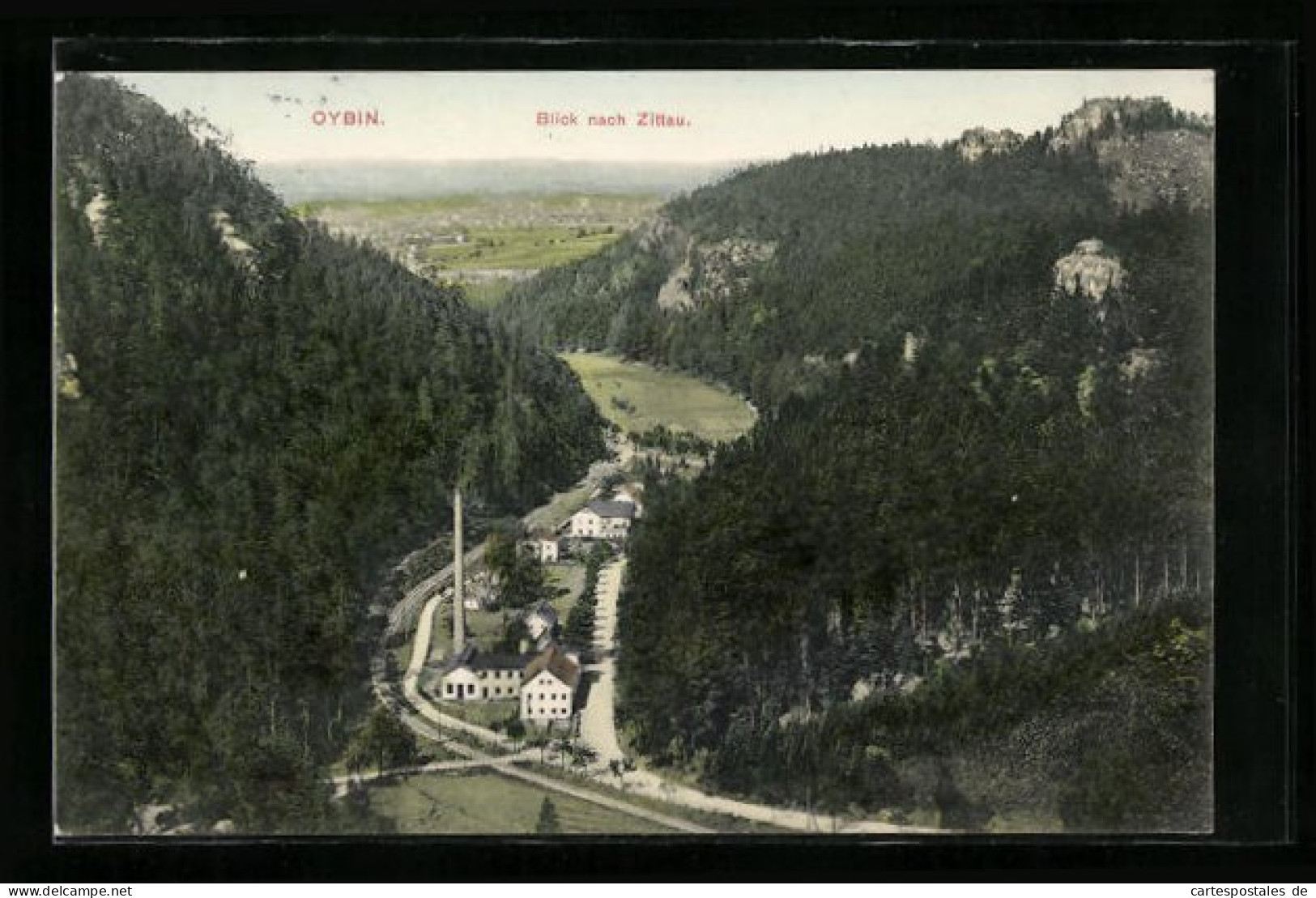 AK Oybin, Talblick Gen Zittau Mit Der Ortschaft Im Vordergrund  - Zittau