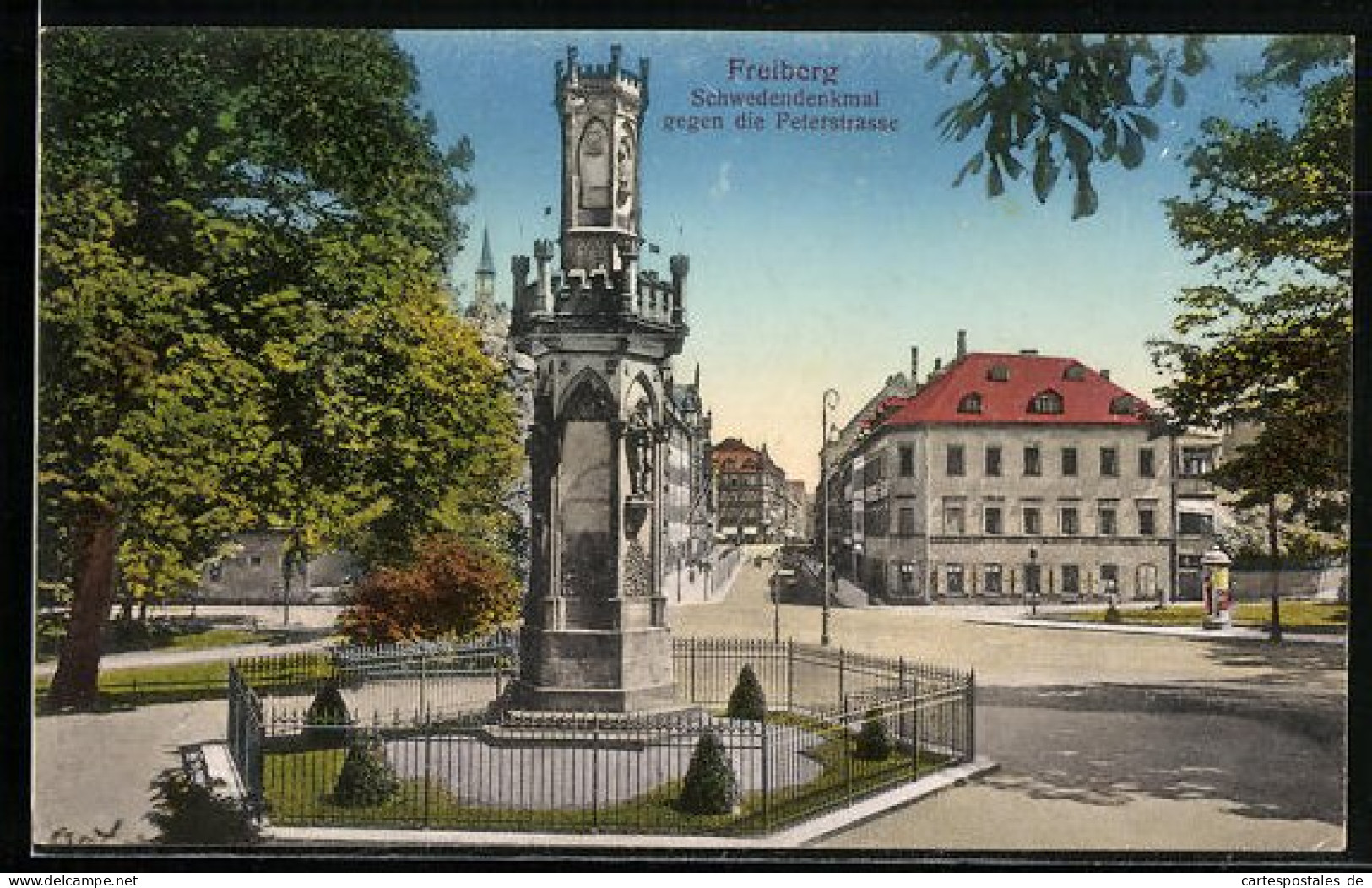 AK Freiberg I. Sa., Schwedendenkmal Gegen Die Peterstrasse  - Freiberg (Sachsen)