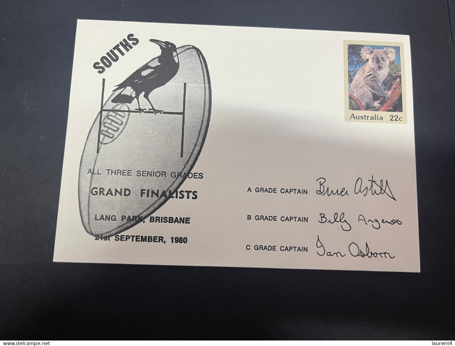 1-5-2023 (3 Z 39) Australia FDC (1 Covers) 1980 - OZ Football - South (magpies) Grand Finalists (signed - Koala) - Premiers Jours (FDC)