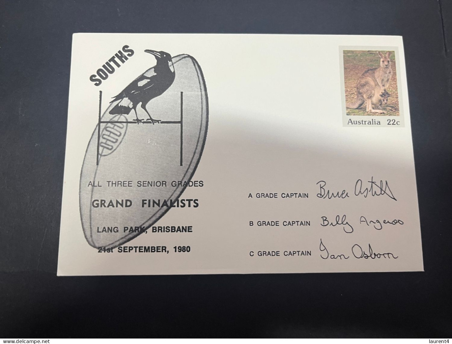 1-5-2023 (3 Z 39) Australia FDC (1 Covers) 1980 - OZ Football - South (magpies) Grand Finalists (signed - Kangaroo) - Omslagen Van Eerste Dagen (FDC)