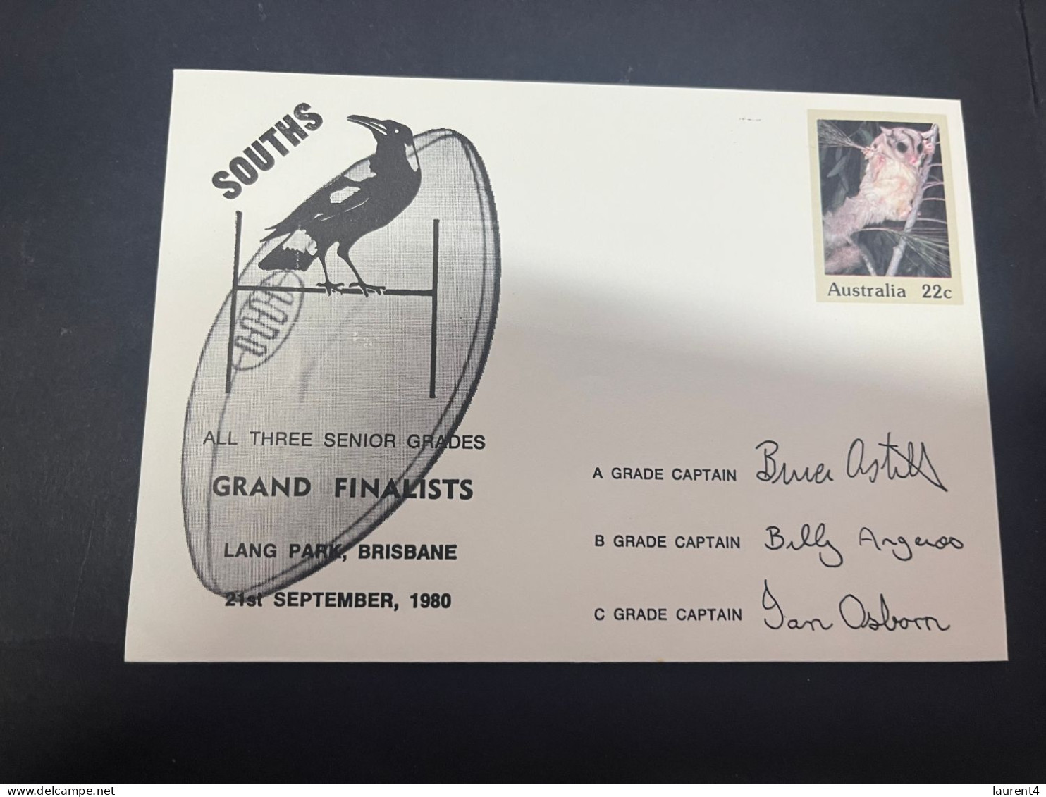 1-5-2023 (3 Z 39) Australia FDC (1 Covers) 1980 - OZ Football - South (magpies) Grand Finalists (signed - Sugar Glider) - FDC