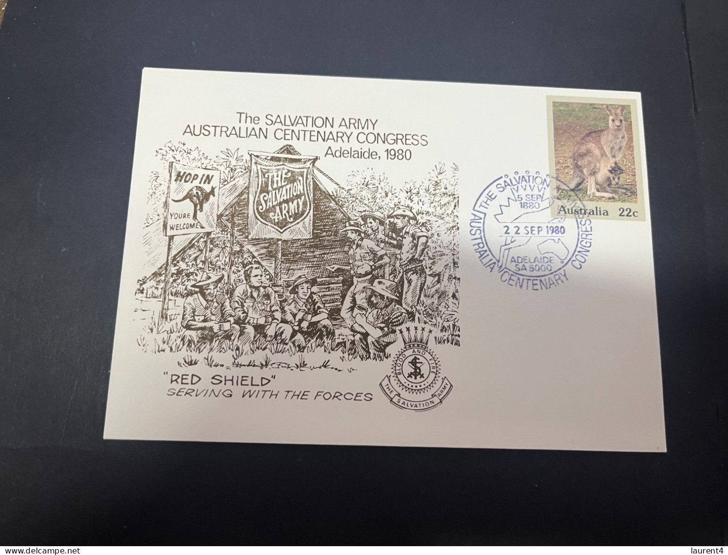 2-5-2024 (3 Z 39) Australia FDC (1 Covers) 1980 - Salvation Army Australian Centenary Congress In Adelaide (Kangaroo) - Omslagen Van Eerste Dagen (FDC)
