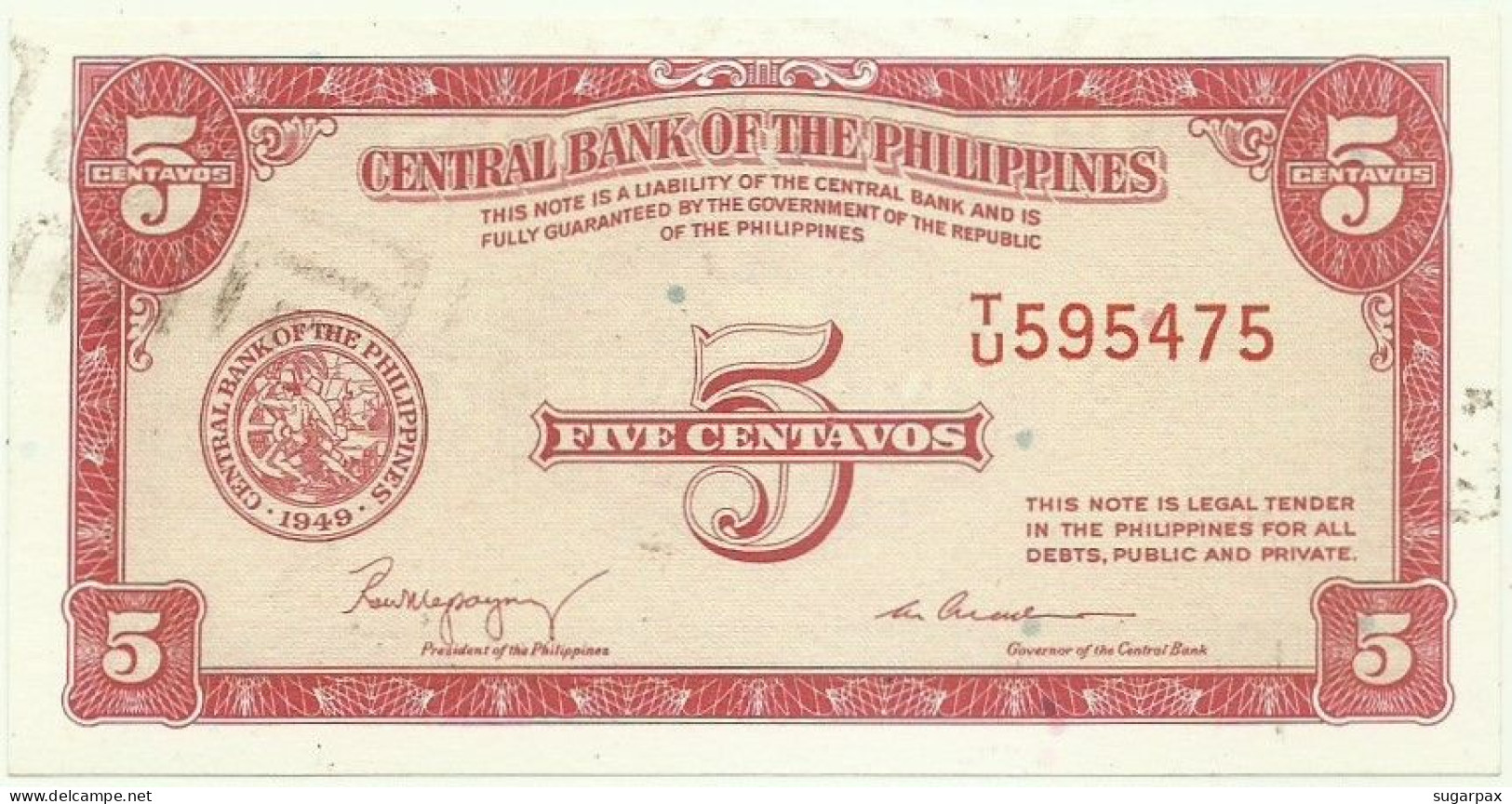 Philippines - 5 Centavos - ND ( 1949 ) - Pick 126 - Sign. 2 - Serie T/U - Philippines