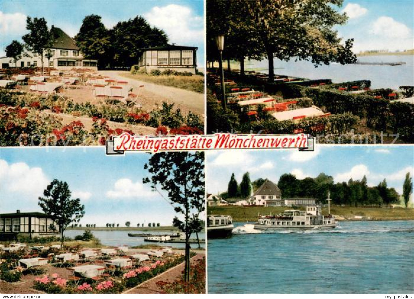 73644972 Buederich Duesseldorf Rheingaststaette Moenchwerth Terrasse Rheinpartie - Meerbusch