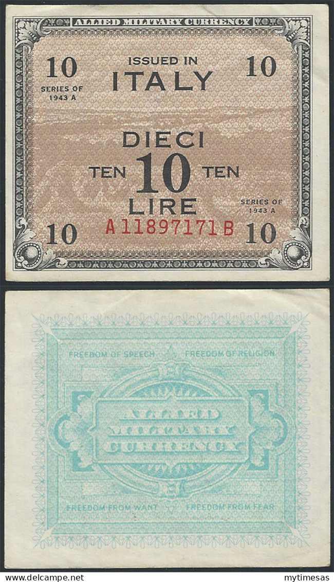 1943 Allied Military Currency Lire 10 SUP Rif. AM 10B Gigante - Andere & Zonder Classificatie