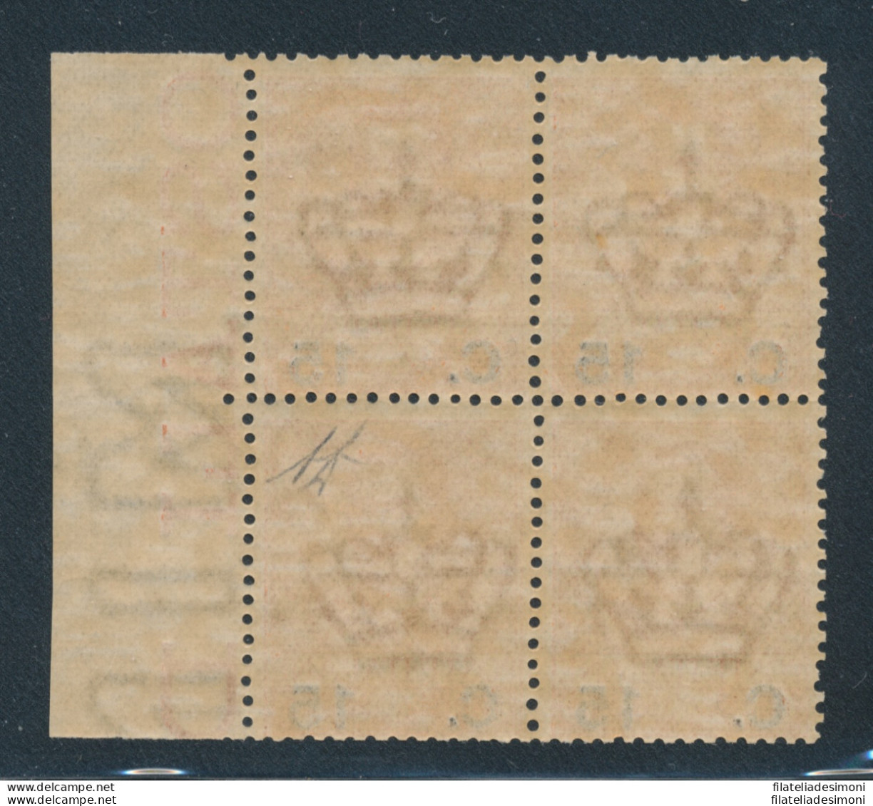 1905 REGNO - N° 79,  15 Cent Su 20 Cent Arancio ,   MNH** , QUARTINA BORDO DI F - Altri & Non Classificati