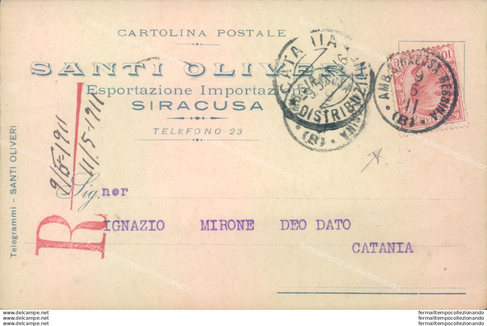 Aa543 Cartolina Commerciale Siracusa Citta' 1911 - Siracusa