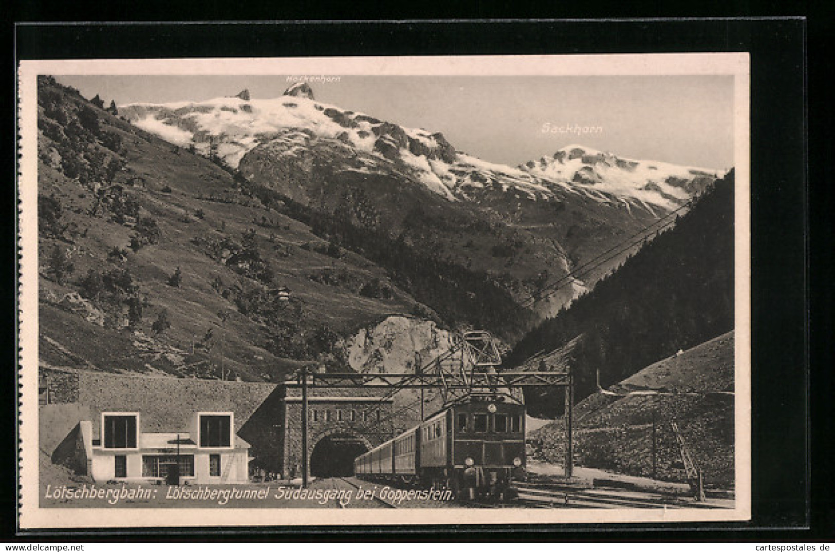 AK Goppenstein, Lötschbergbahn, Lötschbergtunnel Südausgang, Schweizer Eisenbahn  - Trains