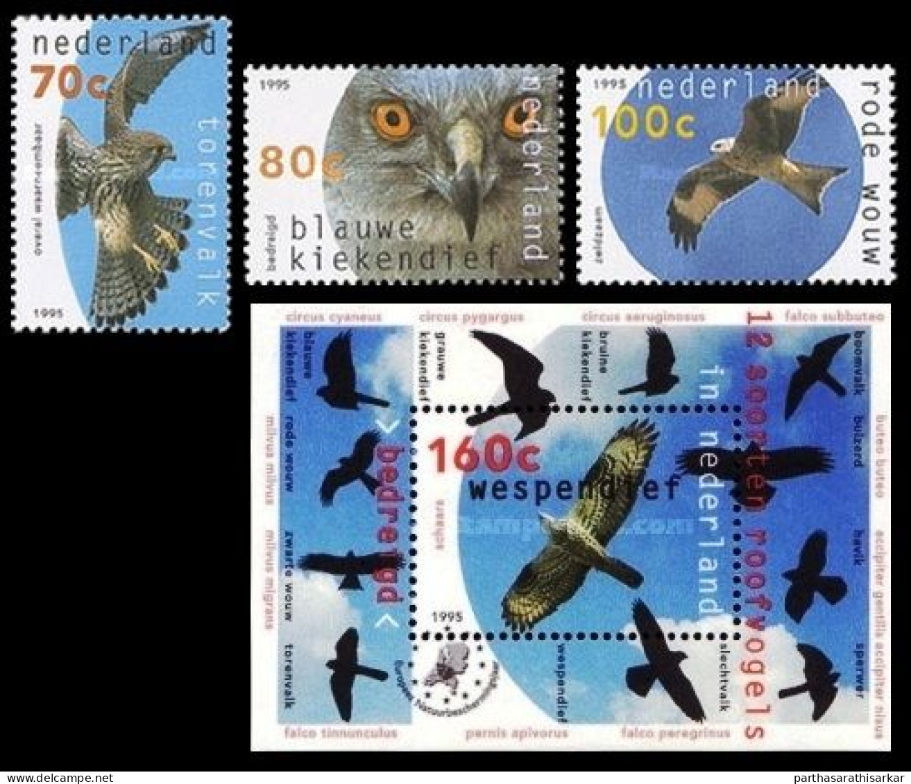 NETHERLANDS 1995 BIRDS OF PREY COMPLETE SET WITH MINIATURE SHEET MS MNH - Adler & Greifvögel